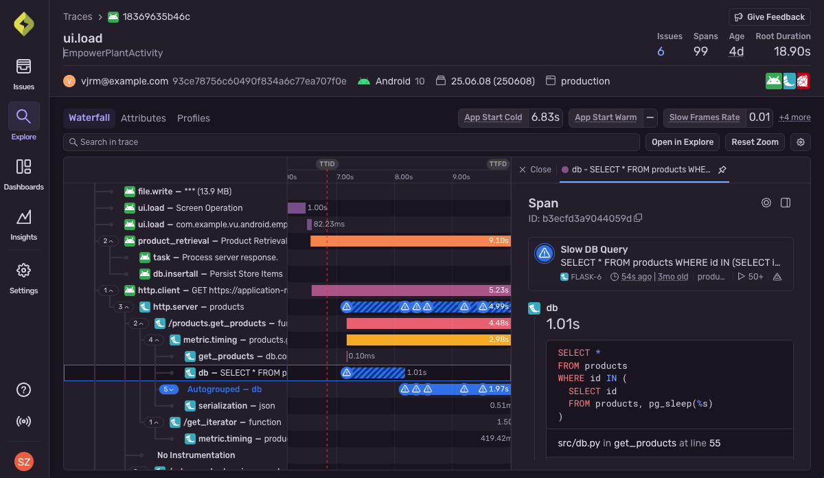 See the exact code breaking your key experiences