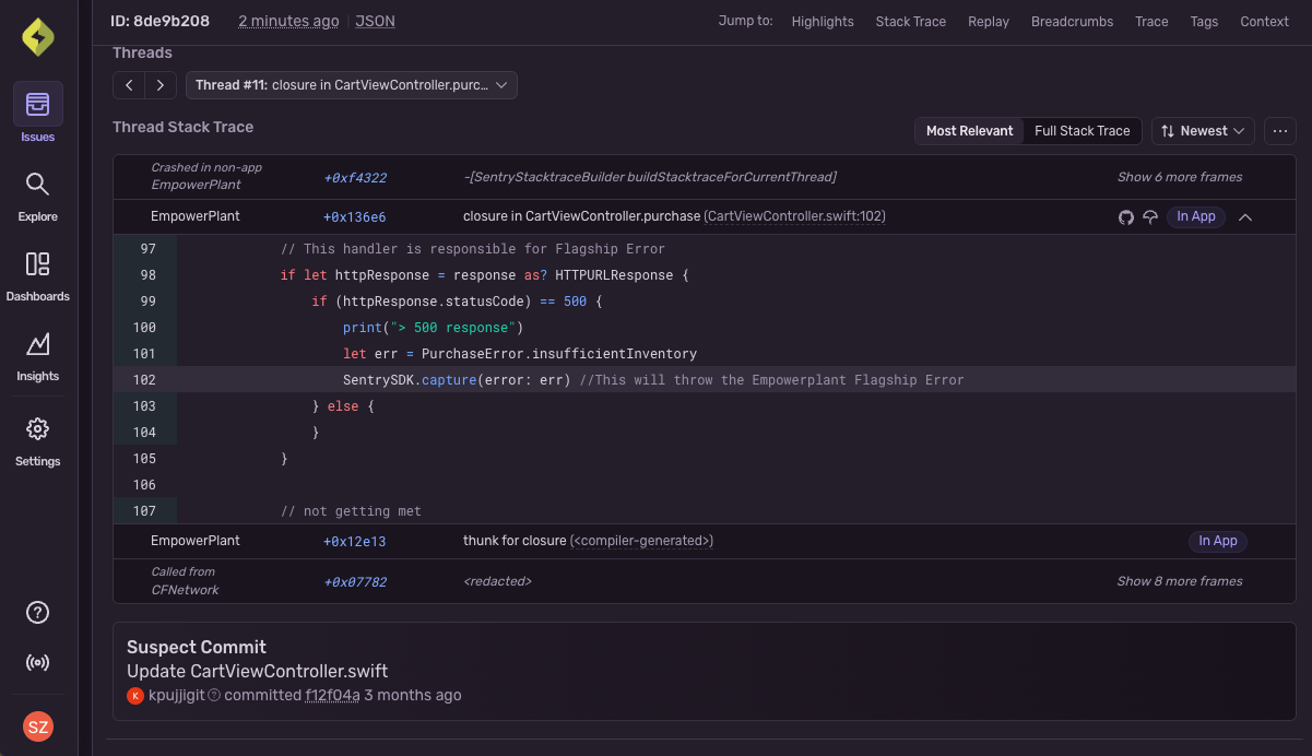 Automatically connect mobile errors to owners and commits