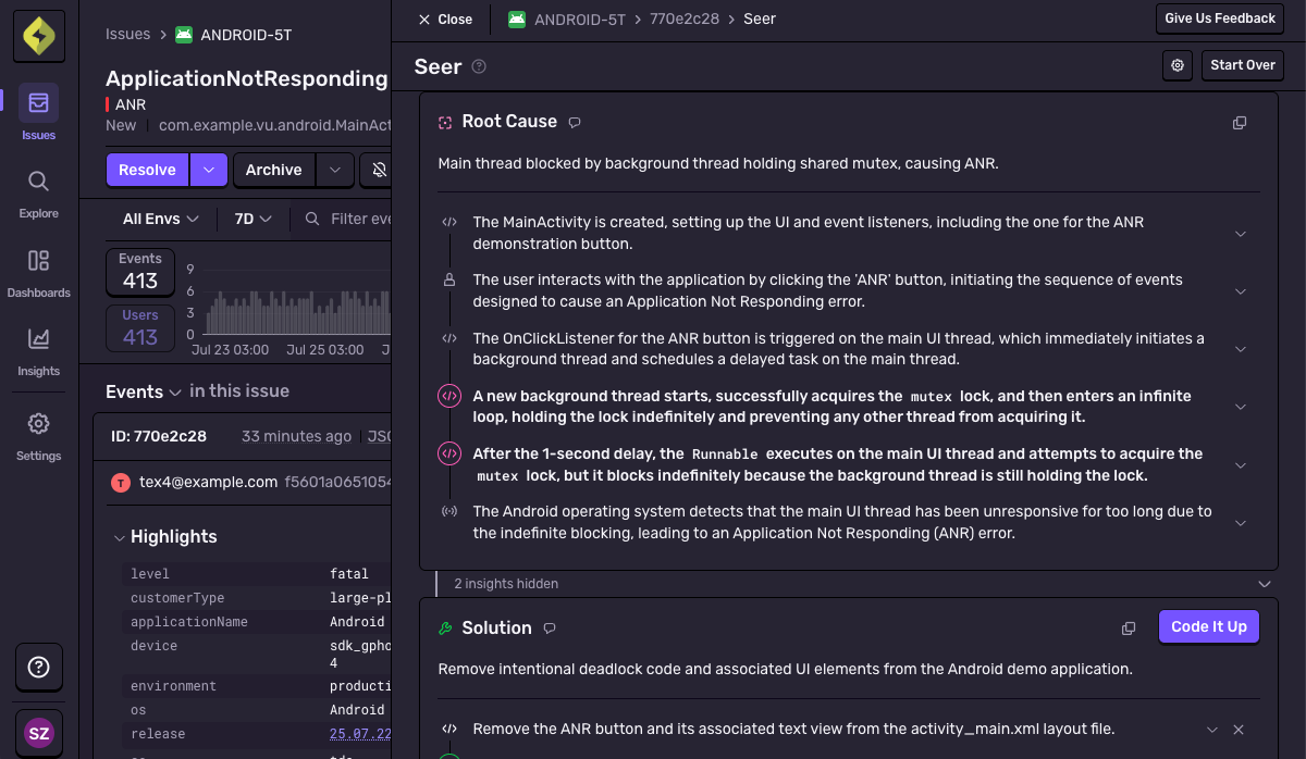 Automatically root cause your issues 
