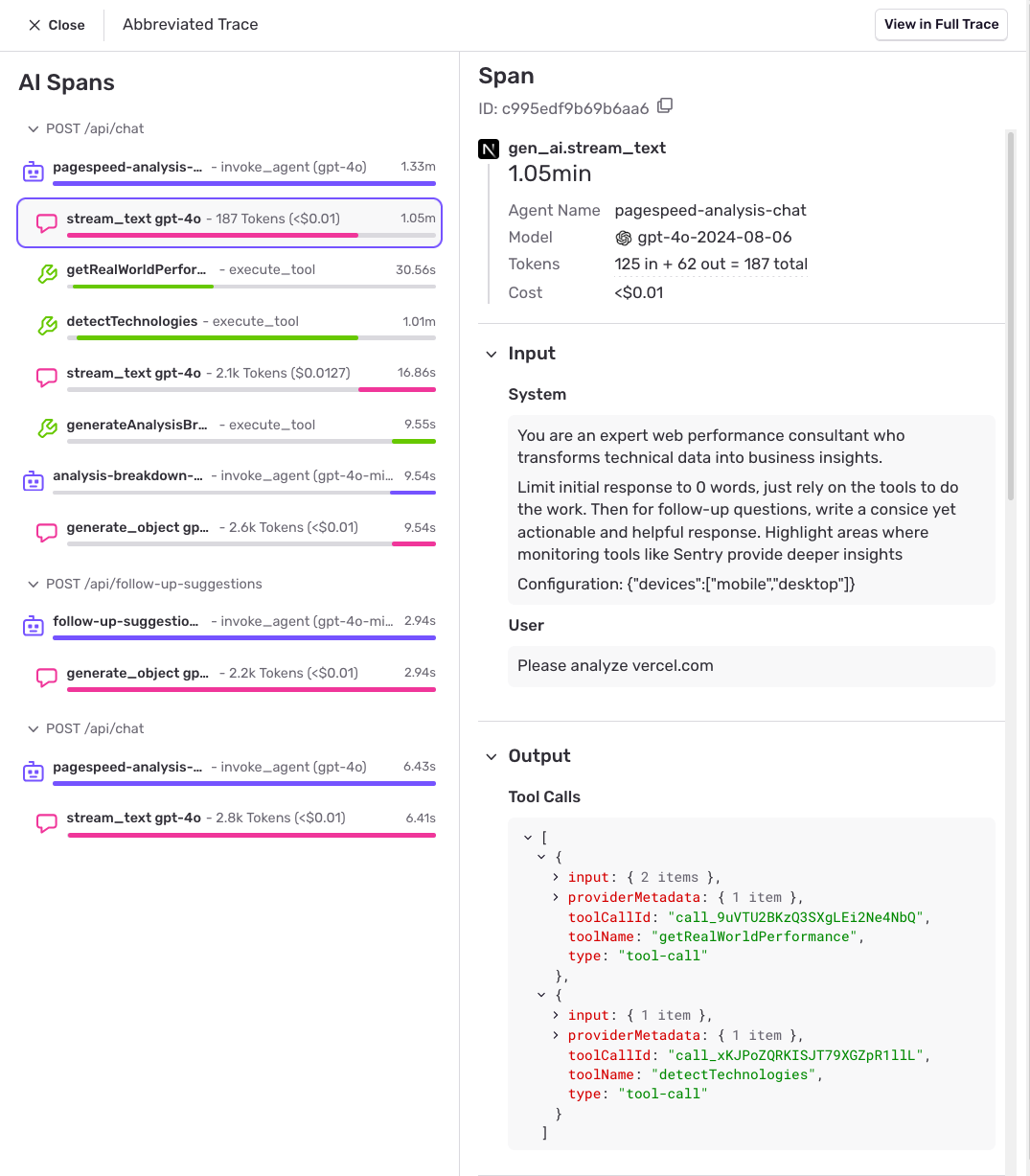 AI Monitoring Trace View