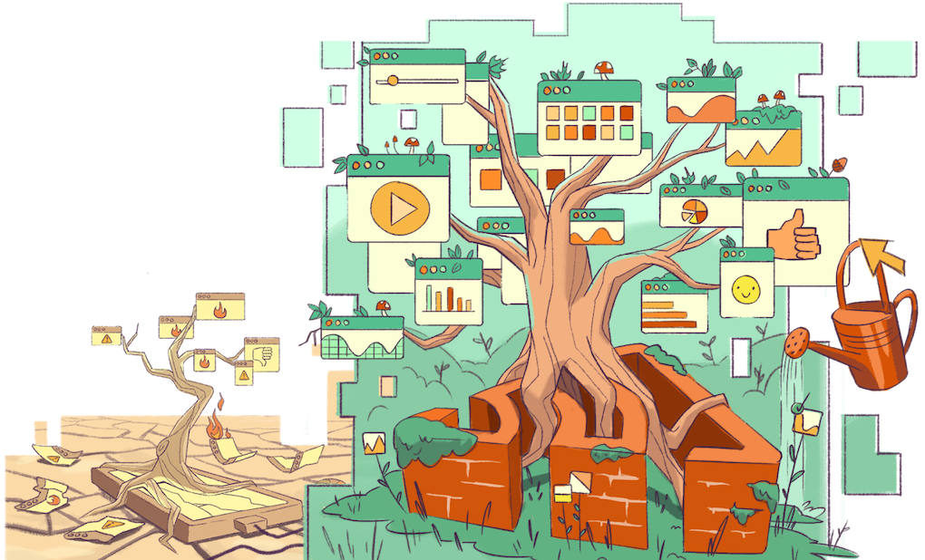 a healthy app growing big in the sentry garden, while a smaller mobile app withers away