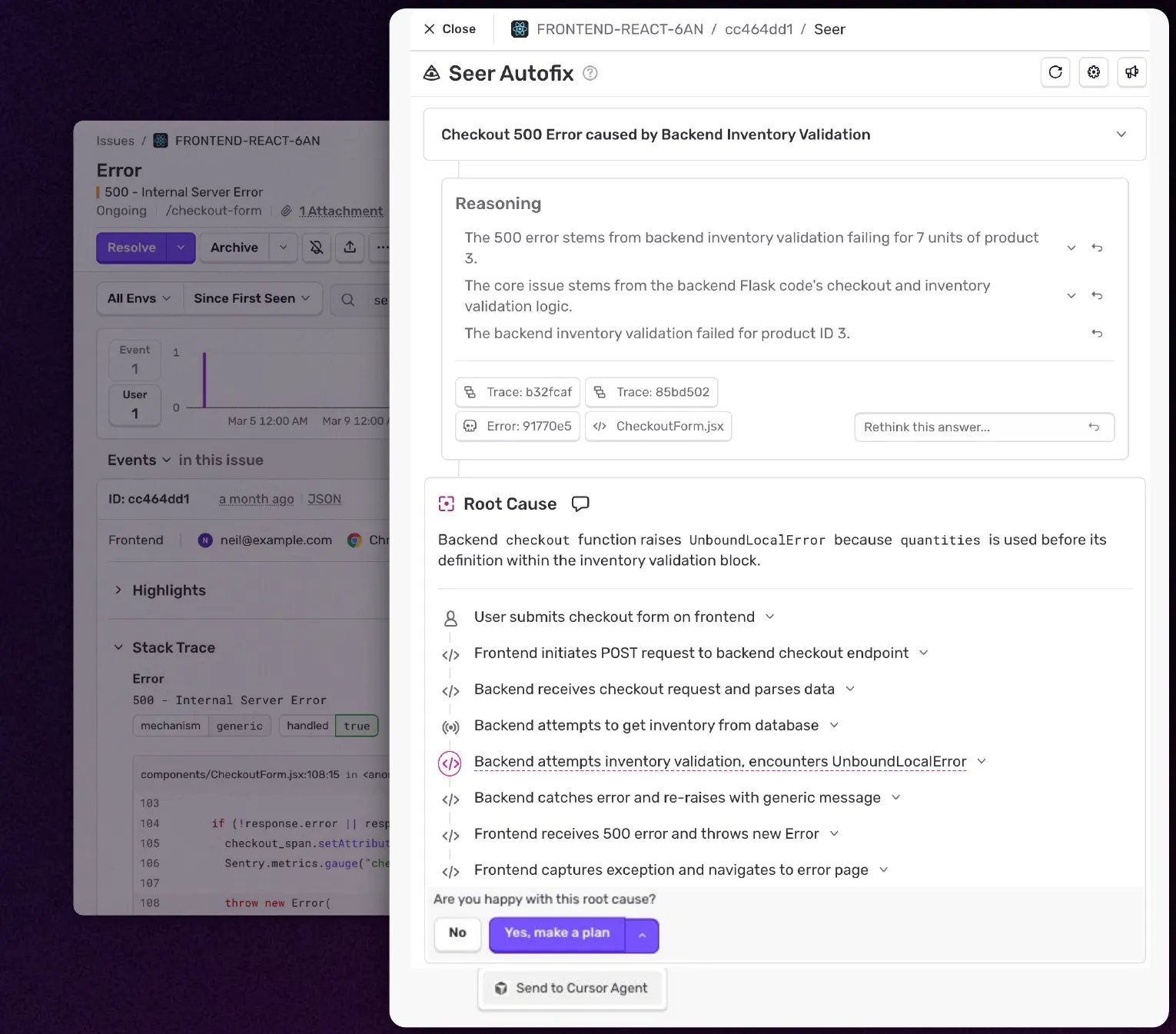 Sentry Critical Experience Monitoring dashboard with performance charts