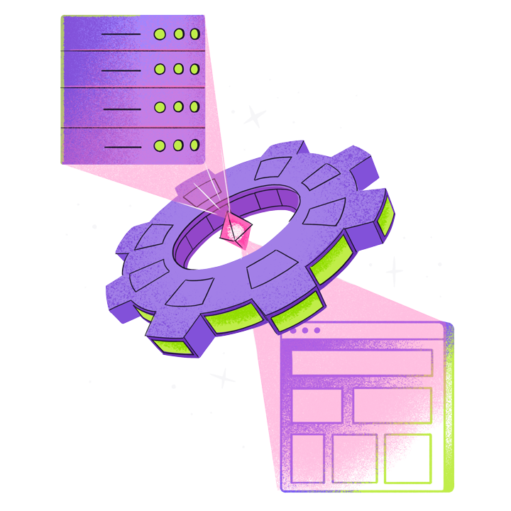 Illustration of a washing machine scrubbing data, symbolizing data cleansing and privacy protection.