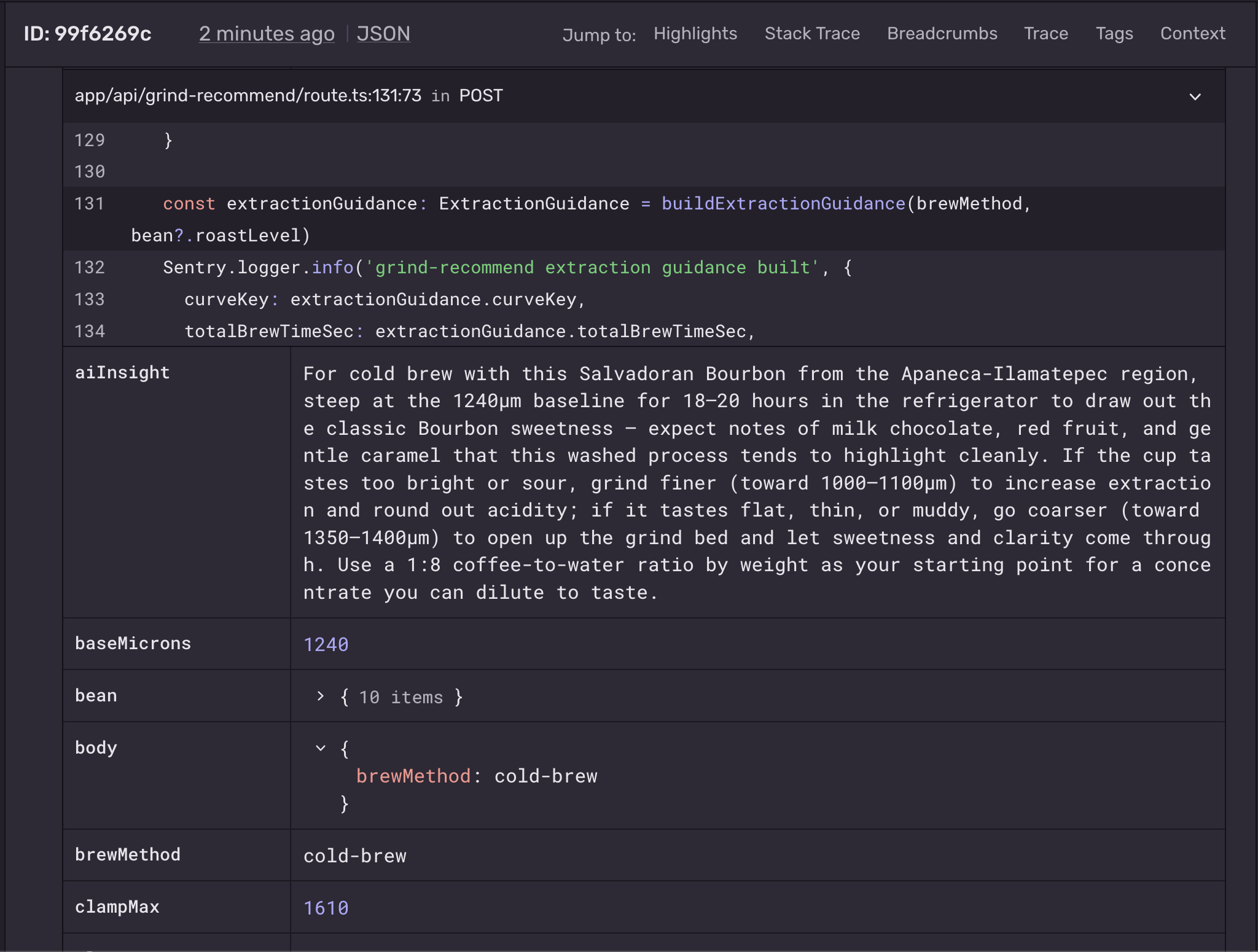 Sentry stack trace linked to GitLab source