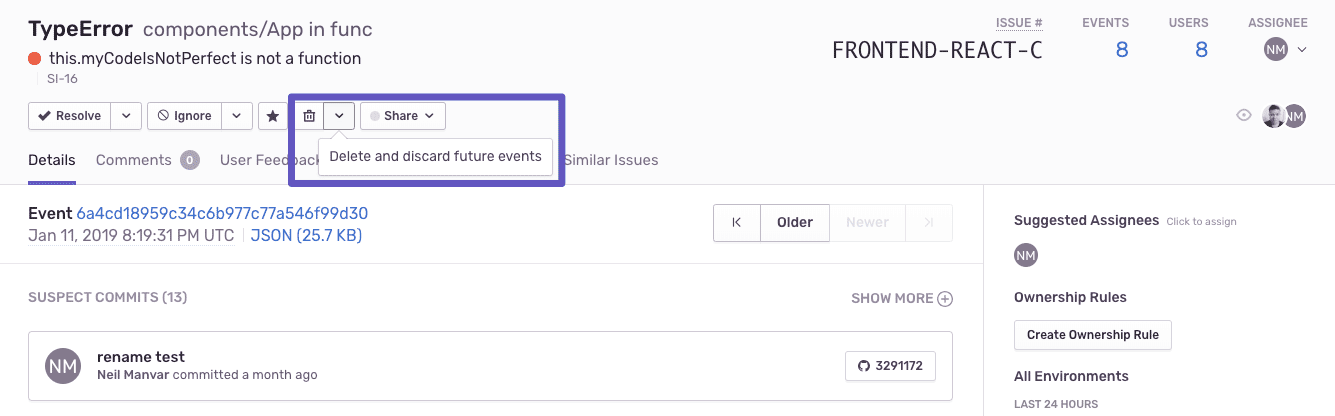 Sentry delete and discard