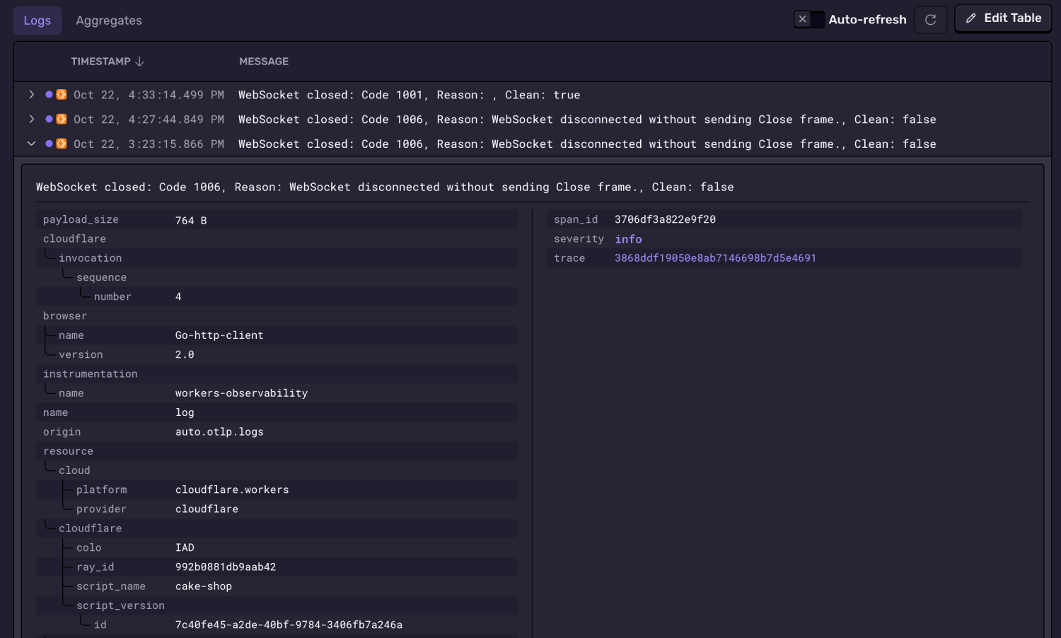 Cloudflare log drain configuration