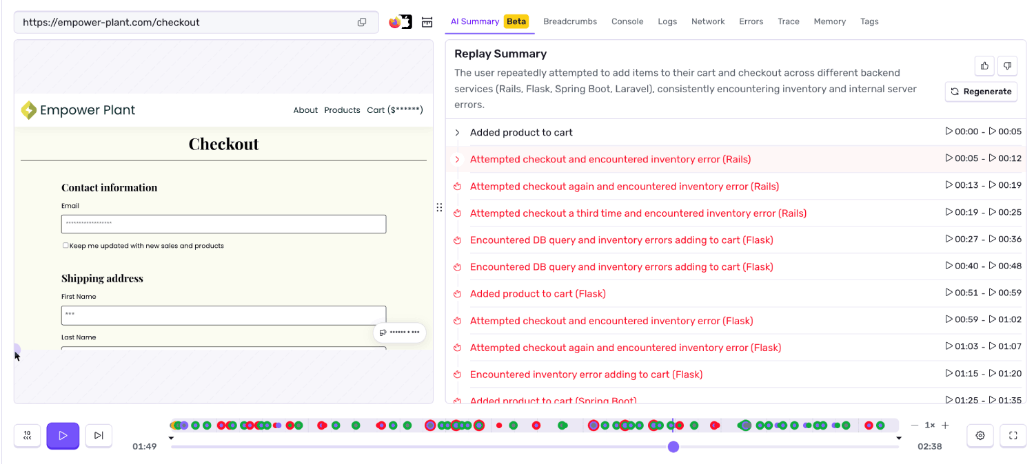 Session Replay AI summary panel