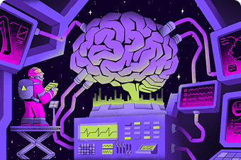 Illustration of a brain connected to monitoring equipment representing GDPR compliance